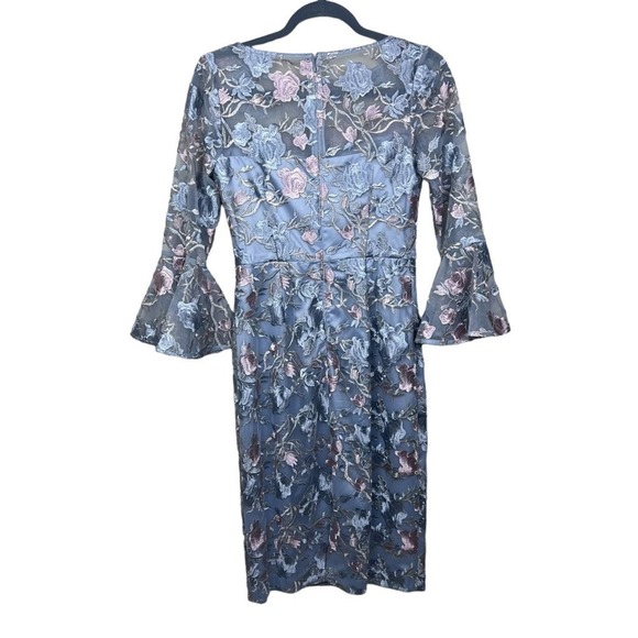 Eliza J Floral Embroidered Sheath Dress 2 Gray Pink  Bell Sleeves Floral Womens - Picture 7 of 13